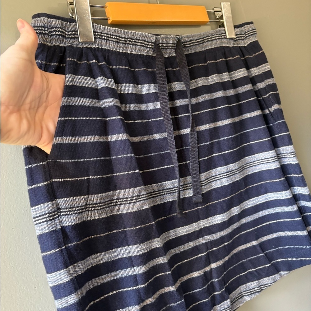 Roots Navy Striped Cotton Mini Skirt | Size M | Elastic Waist Drawstring - Picture 3 of 7